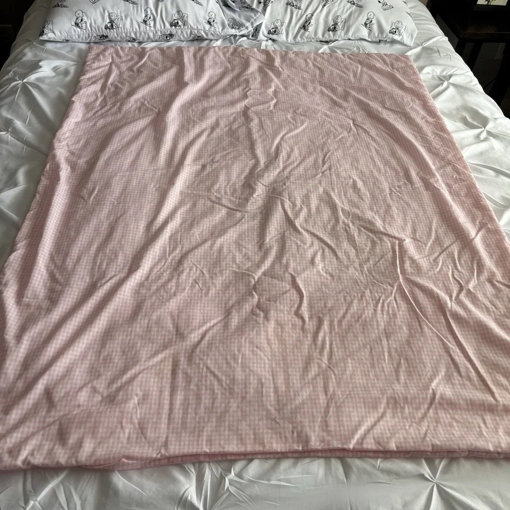 Vtg Hand-Embroidered Blanket Butterfly Quilt‎ Pink Blue White Gingham Tied Solid